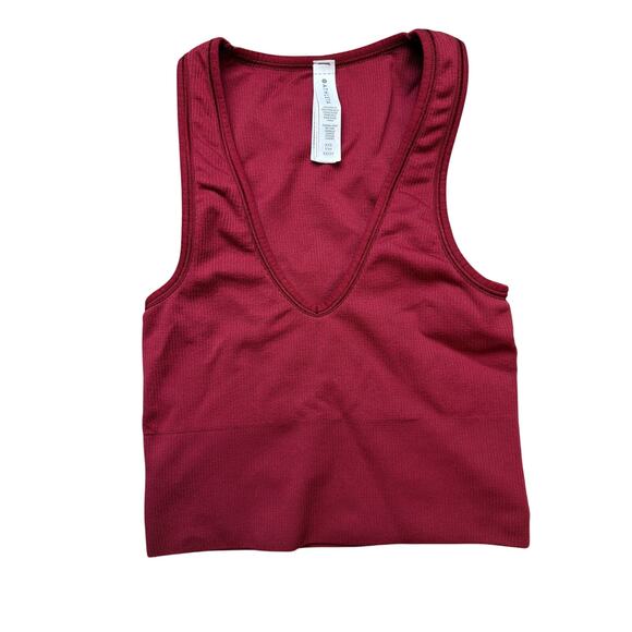Athleta Aurora Crop Rib Tank Top Women’s XXS Burgandy V-Neck Stretch Activewear - Picture 1 of 6
